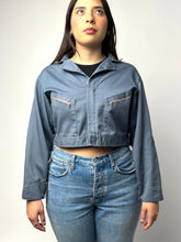 Load image into Gallery viewer, Vintage Jacket Cropped Worker Canvas Jacket - Blue Mechanic Jacket
