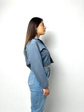 Load image into Gallery viewer, Vintage Jacket Cropped Worker Canvas Jacket - Blue Mechanic Jacket
