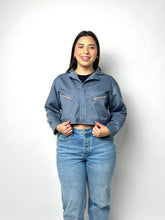 Load image into Gallery viewer, Vintage Jacket Cropped Worker Canvas Jacket - Blue Mechanic Jacket
