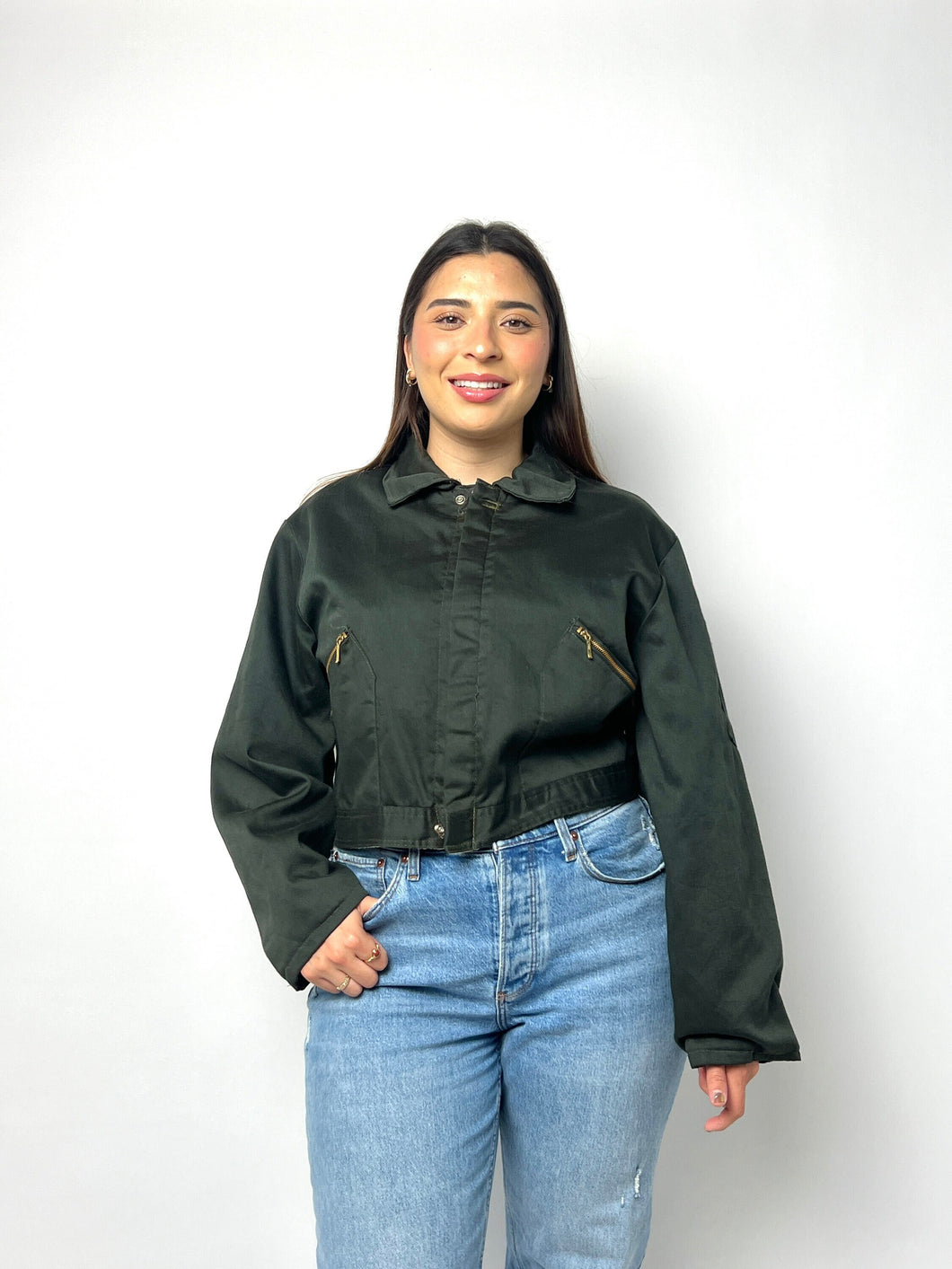 Vintage Jacket Cropped Worker Canvas Jacket - Mechanic Jacket